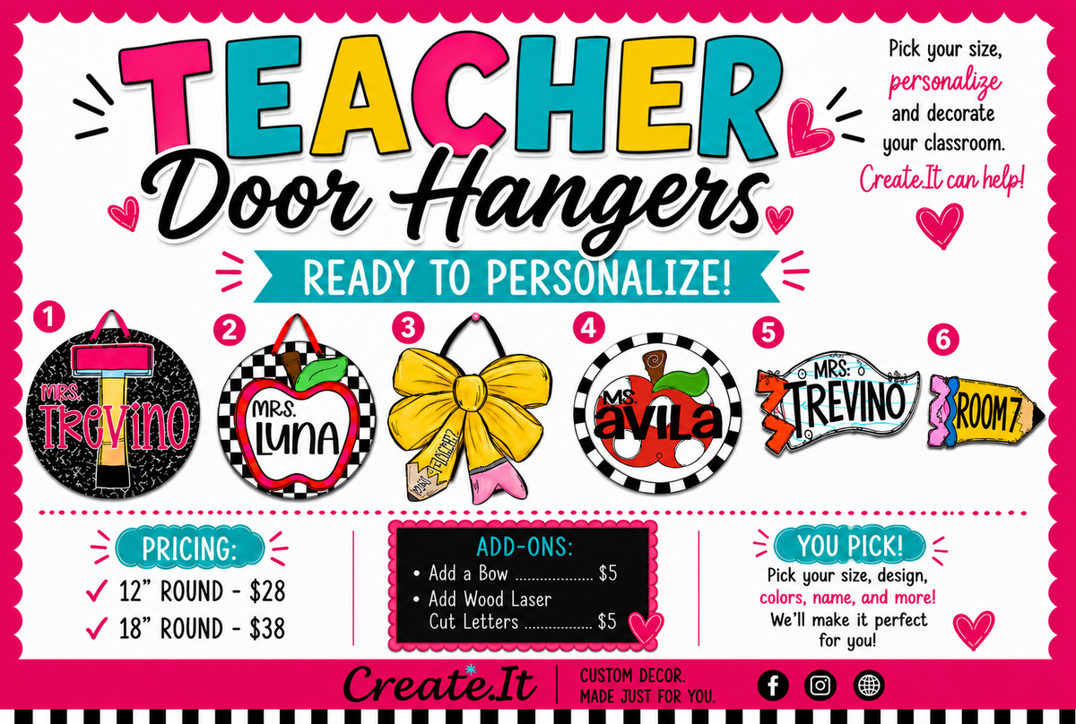 Custom Teacher Door Hangers| Personalized Classroom Door Signs | Create.It