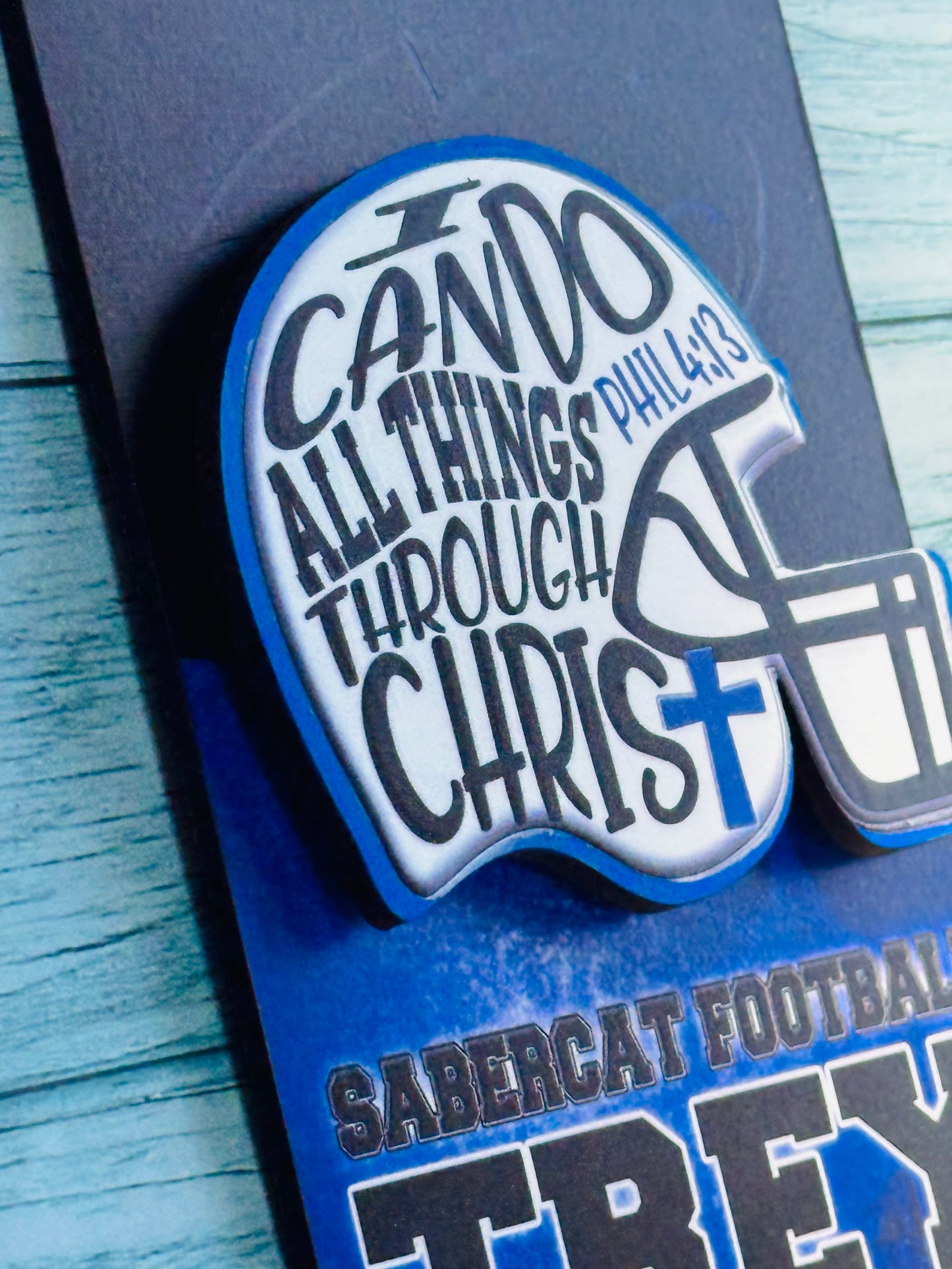 UV printed helmet sign with name & scripture