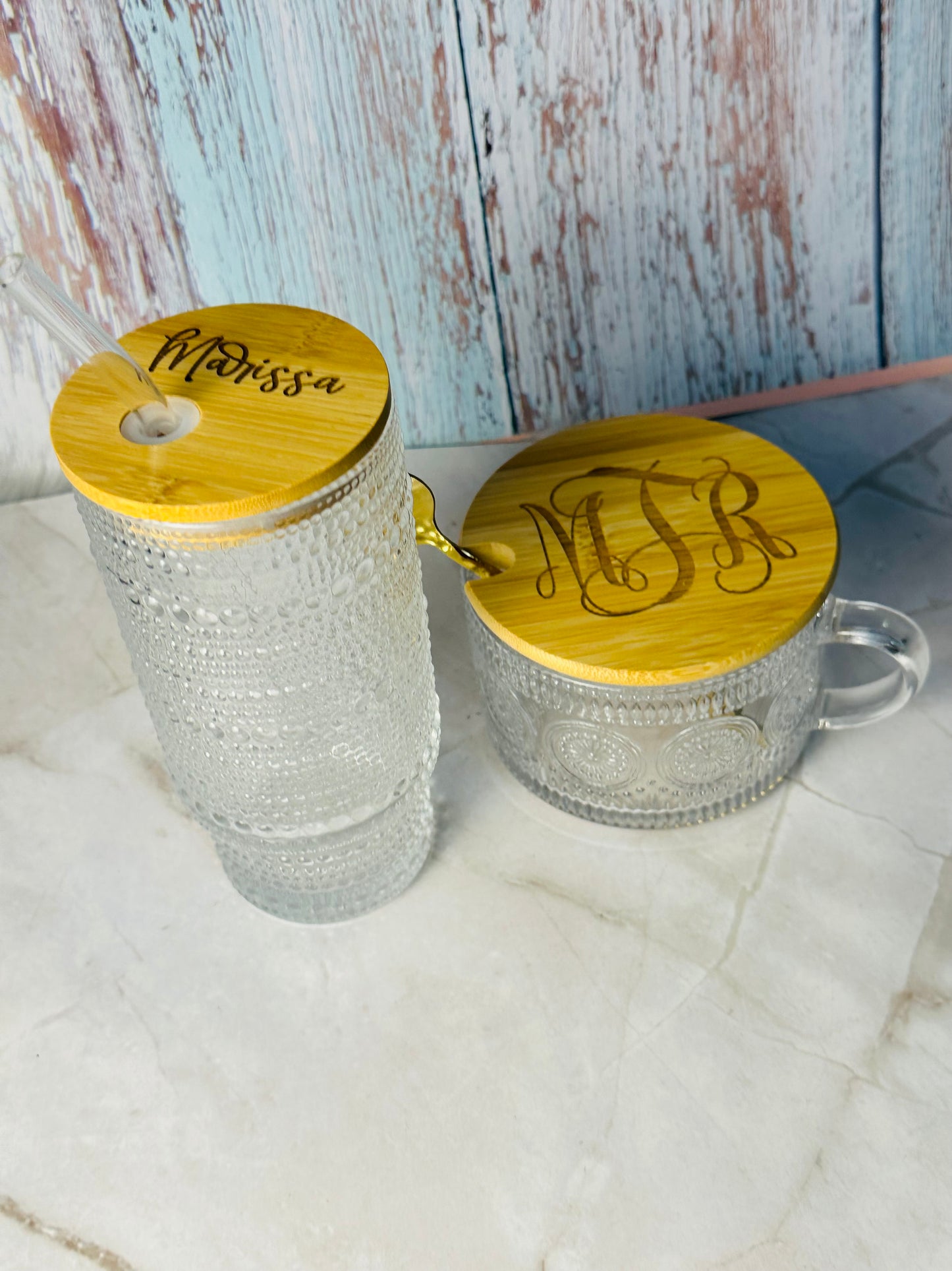 Glass mug with spoon custom