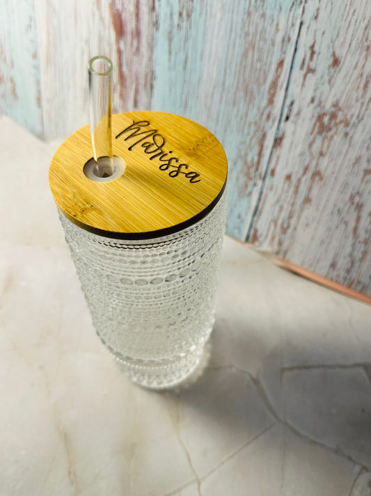 Glass tumbler with engraved name