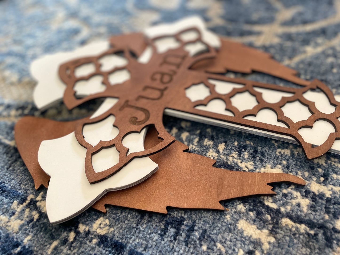 3D layered Cross with wings (wood stain)