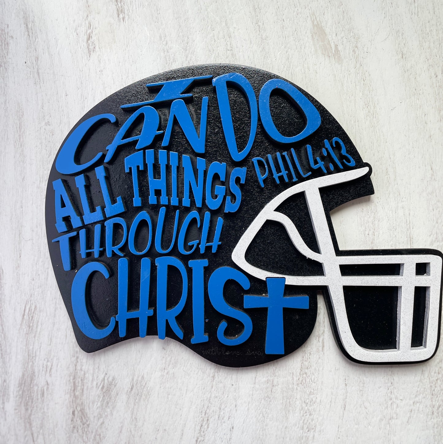 Football helmet with scripture