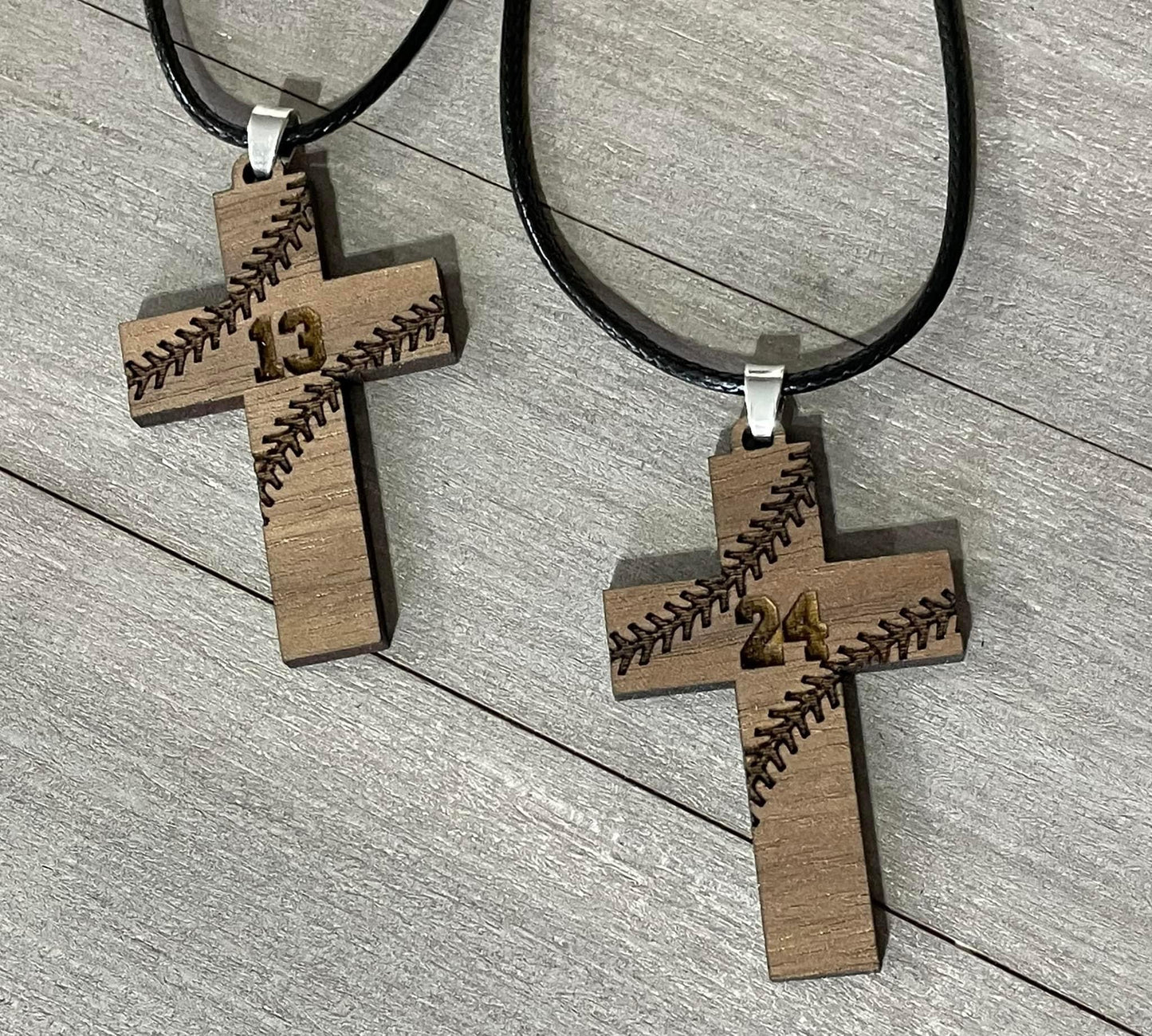 Baseball  Wood Cross Pendant