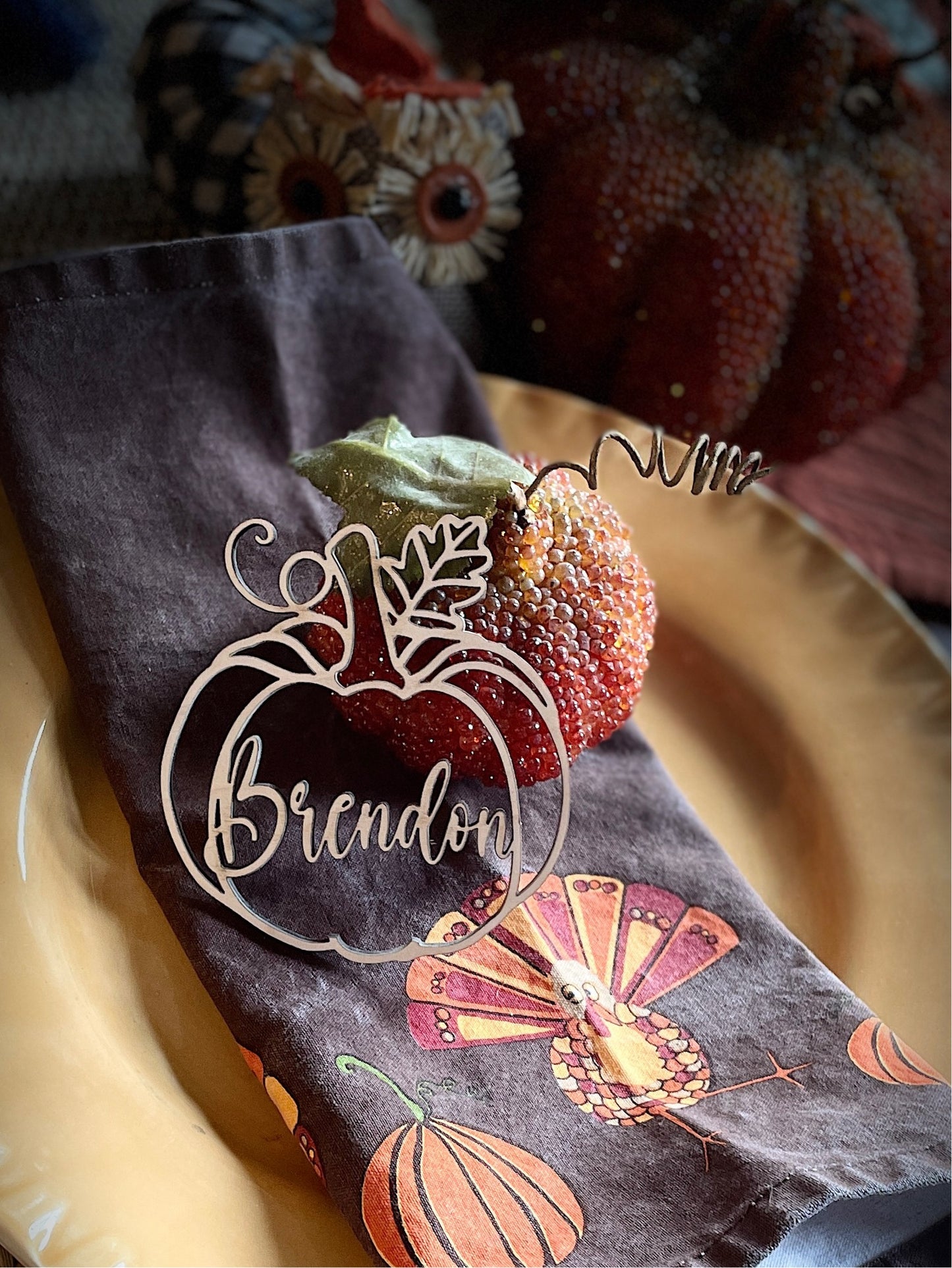 Pumpkin custom wood place tag