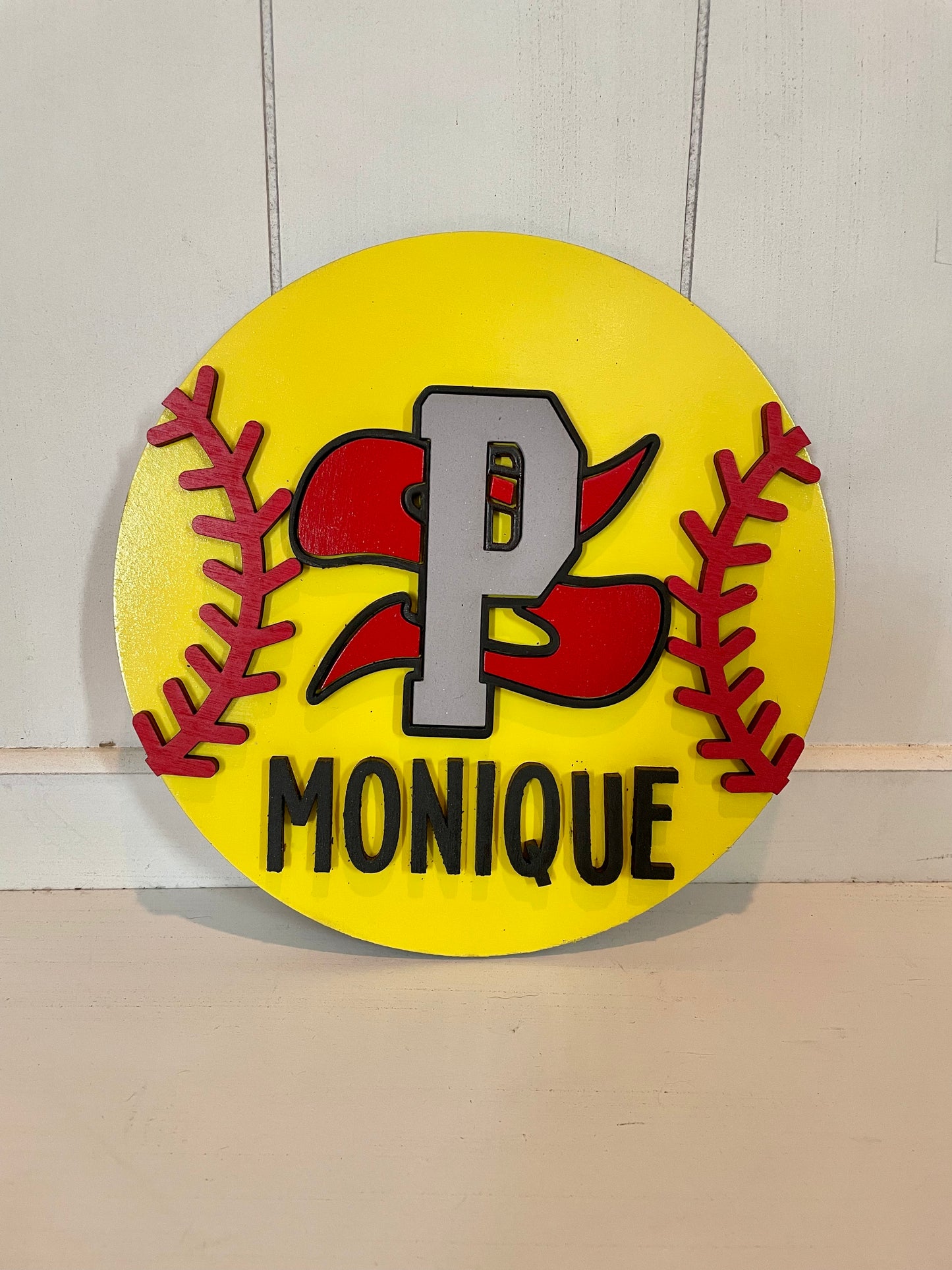 Softball round wood sign