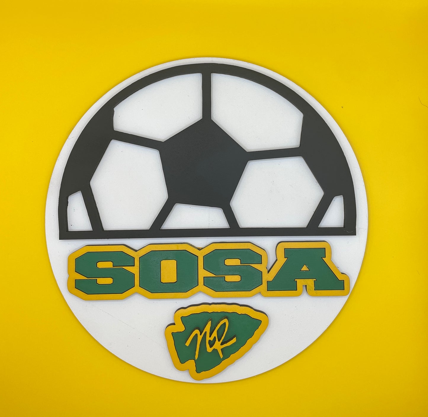 Soccer round wood sign with name