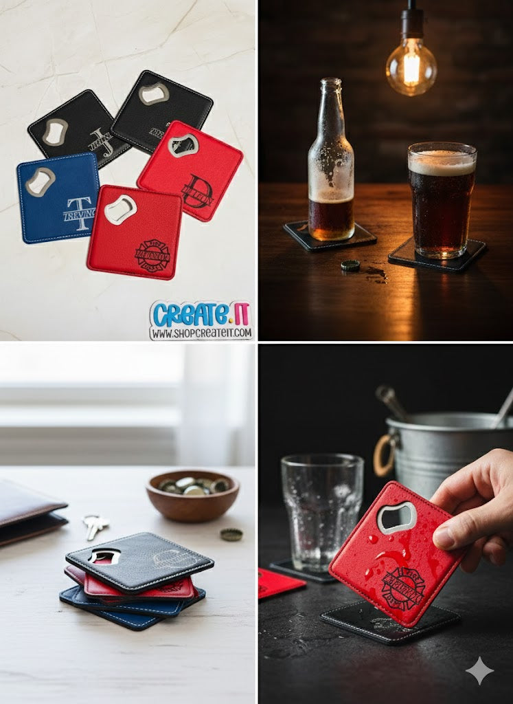 leatherette coaster set of 4