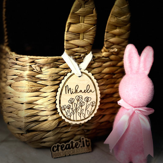 Scalloped egg engraved  tag