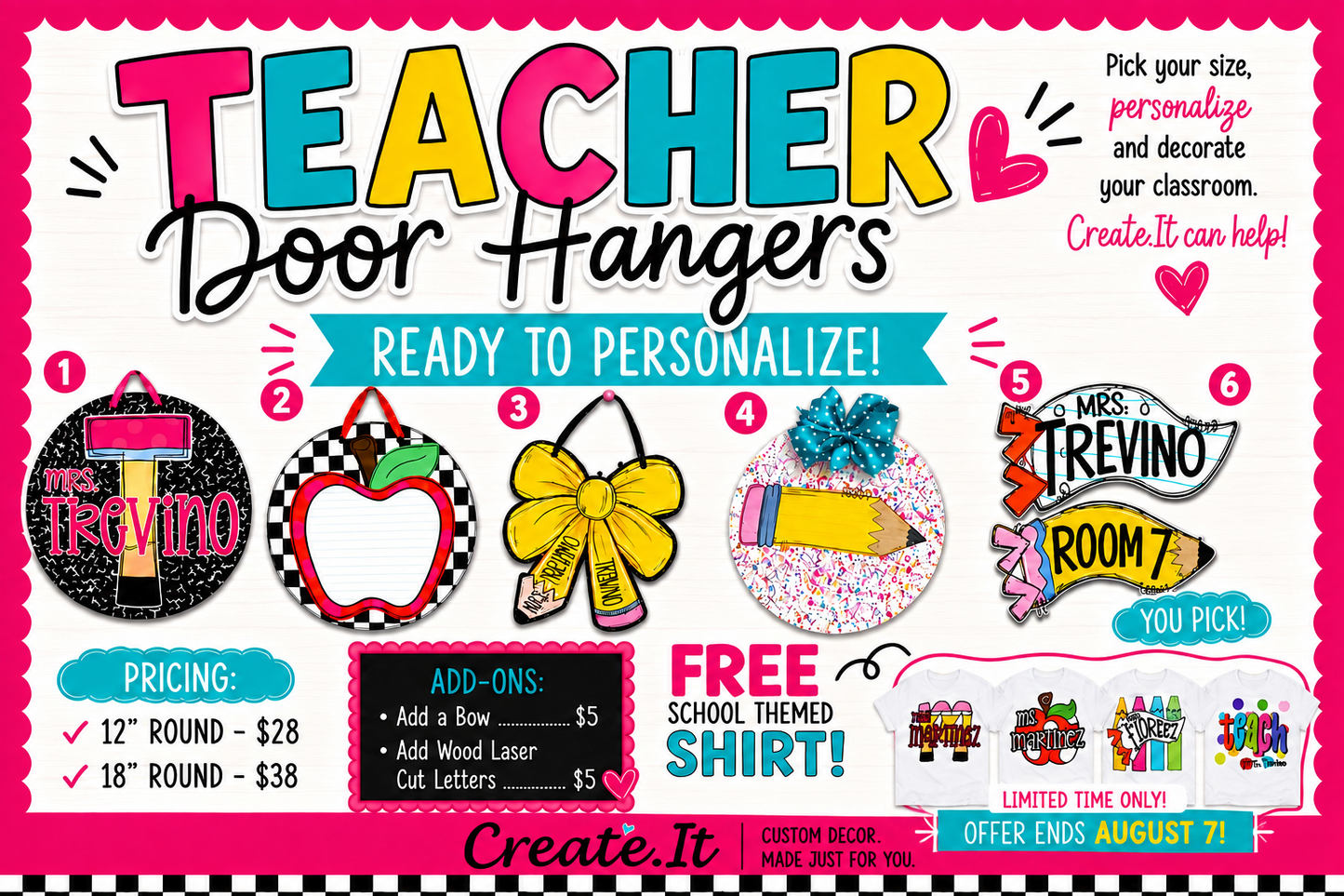 Custom Teacher Door Hangers with FREE Teacher Shirt | Personalized Classroom Door Signs | Create.It