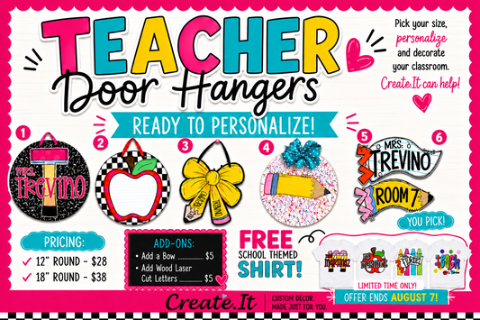 Custom Teacher Door Hangers with FREE Teacher Shirt | Personalized Classroom Door Signs | Create.It