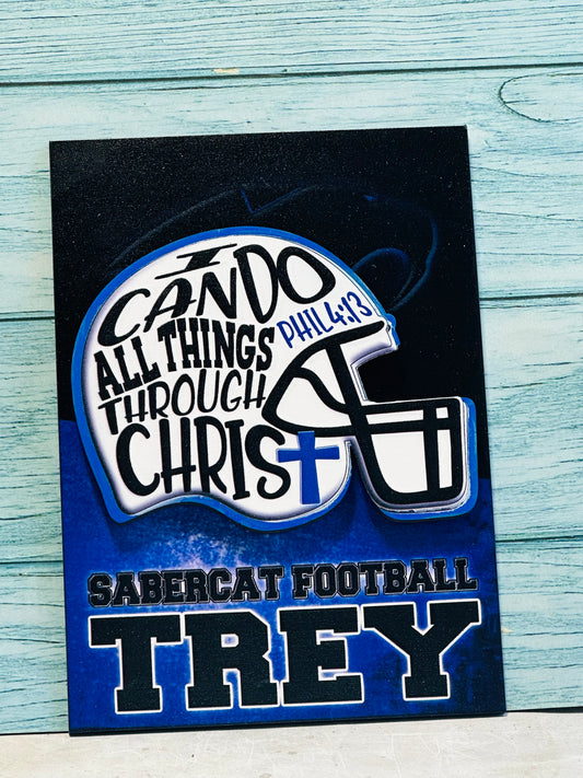 UV printed helmet sign with name & scripture