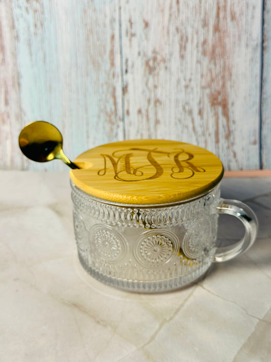 Glass mug with spoon custom