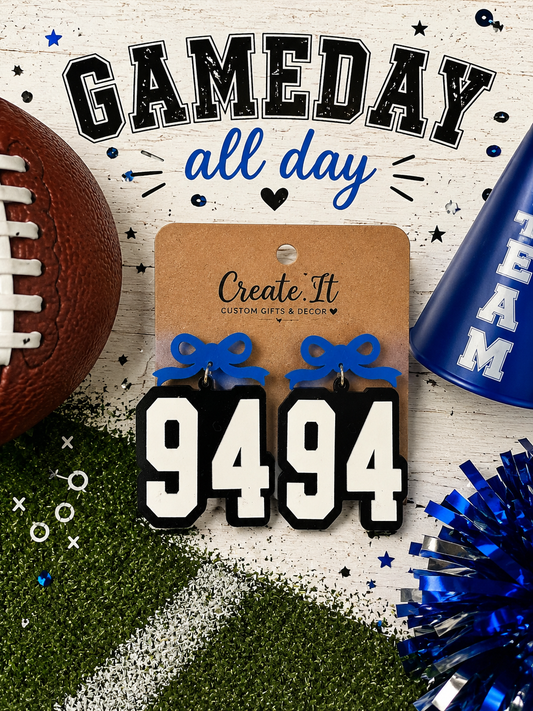 Personalized Gameday Number Earrings | Custom Jersey Earrings | Team Spirit Acrylic Earrings