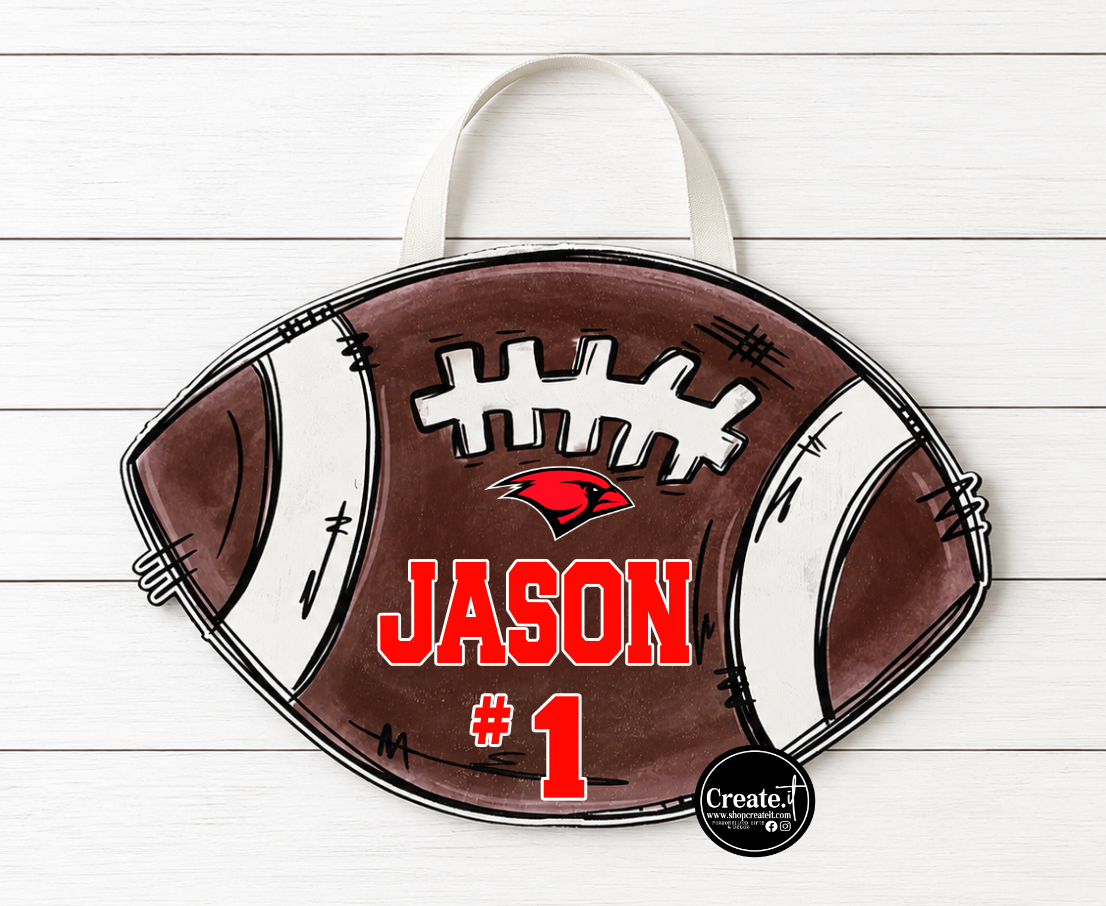 Custom Football  Door Hanger | UV Printed Personalized Team Door Sign | School Spirit Decor