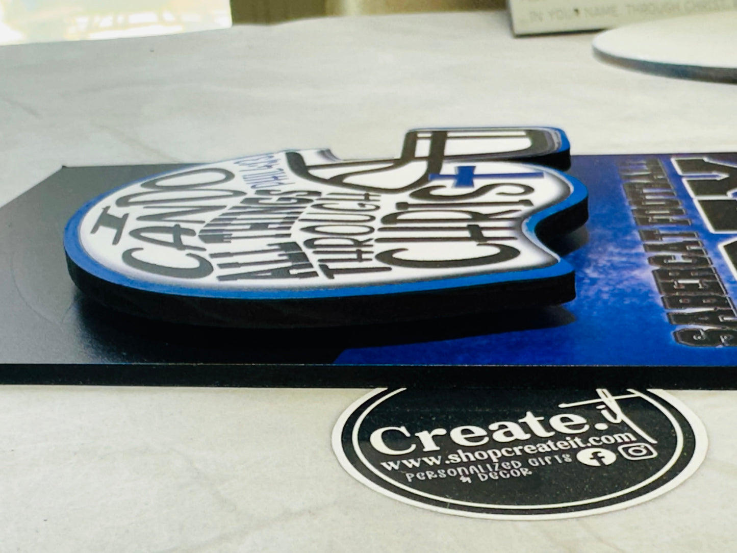 UV printed helmet sign with name & scripture