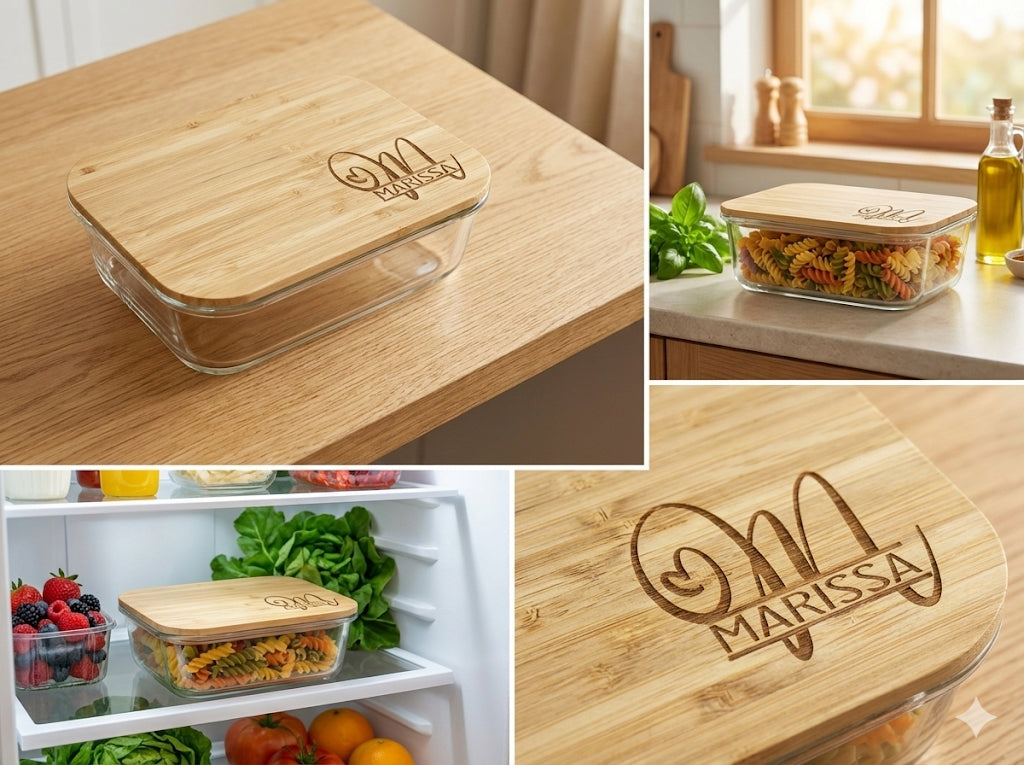 glass container with custom wood lid