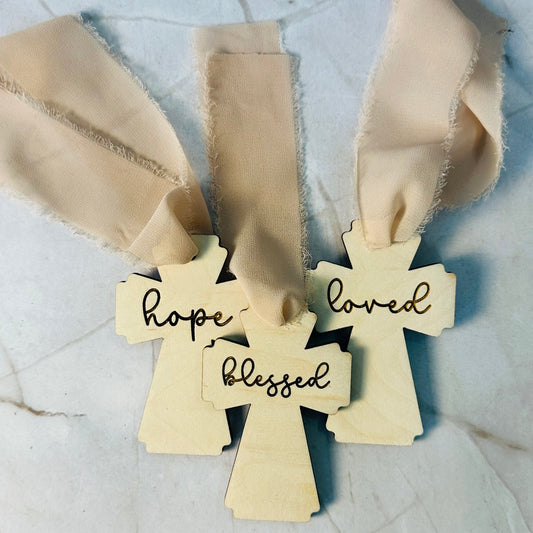 Handcrafted Wooden Crosses - Engraved with "Blessed," "Hope," and "Loved" | Perfect Gift & Home Decor