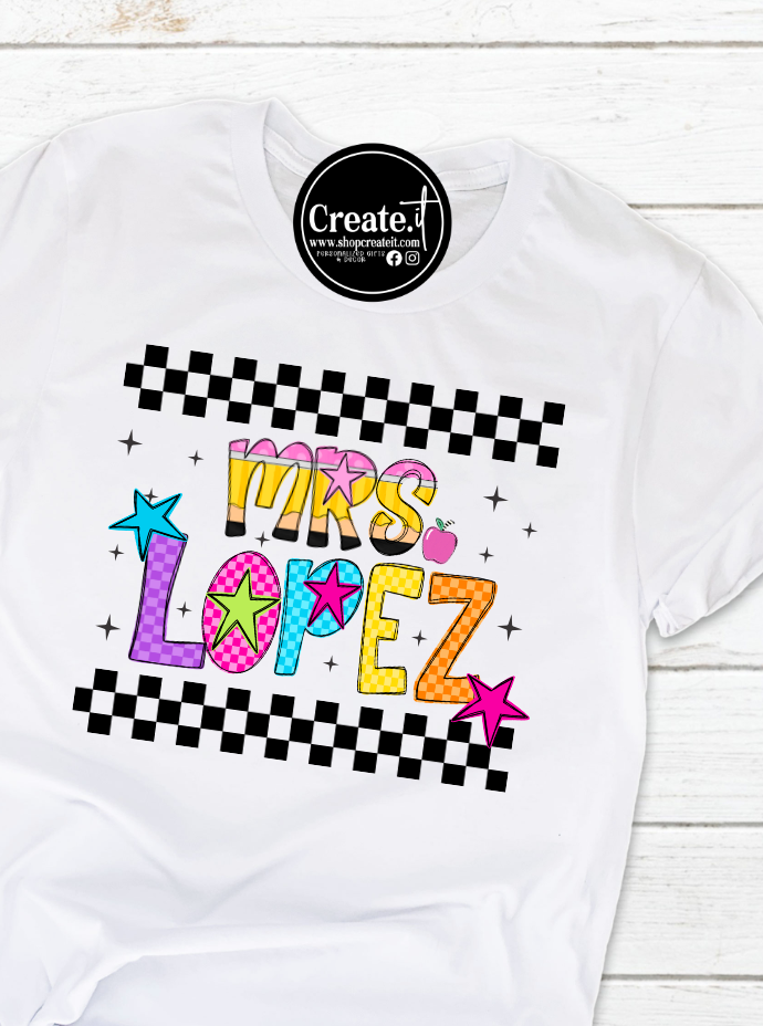 checkered  name t-shirt
