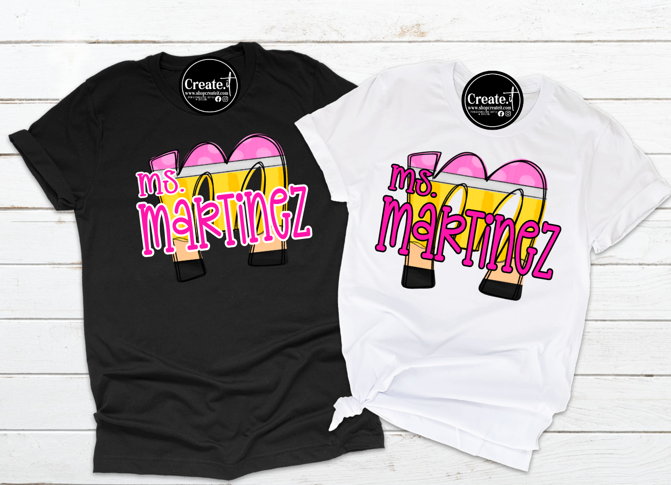 Personalized Pencil Initial Teacher Shirts | Custom Back-to-School & School Spirit T-Shirts | Create.It