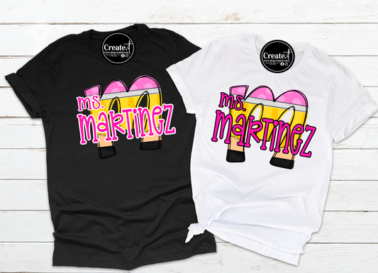 Personalized Pencil Initial Teacher Shirts | Custom Back-to-School & School Spirit T-Shirts | Create.It