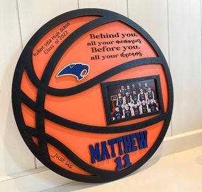 BASKETBALL round wood sign