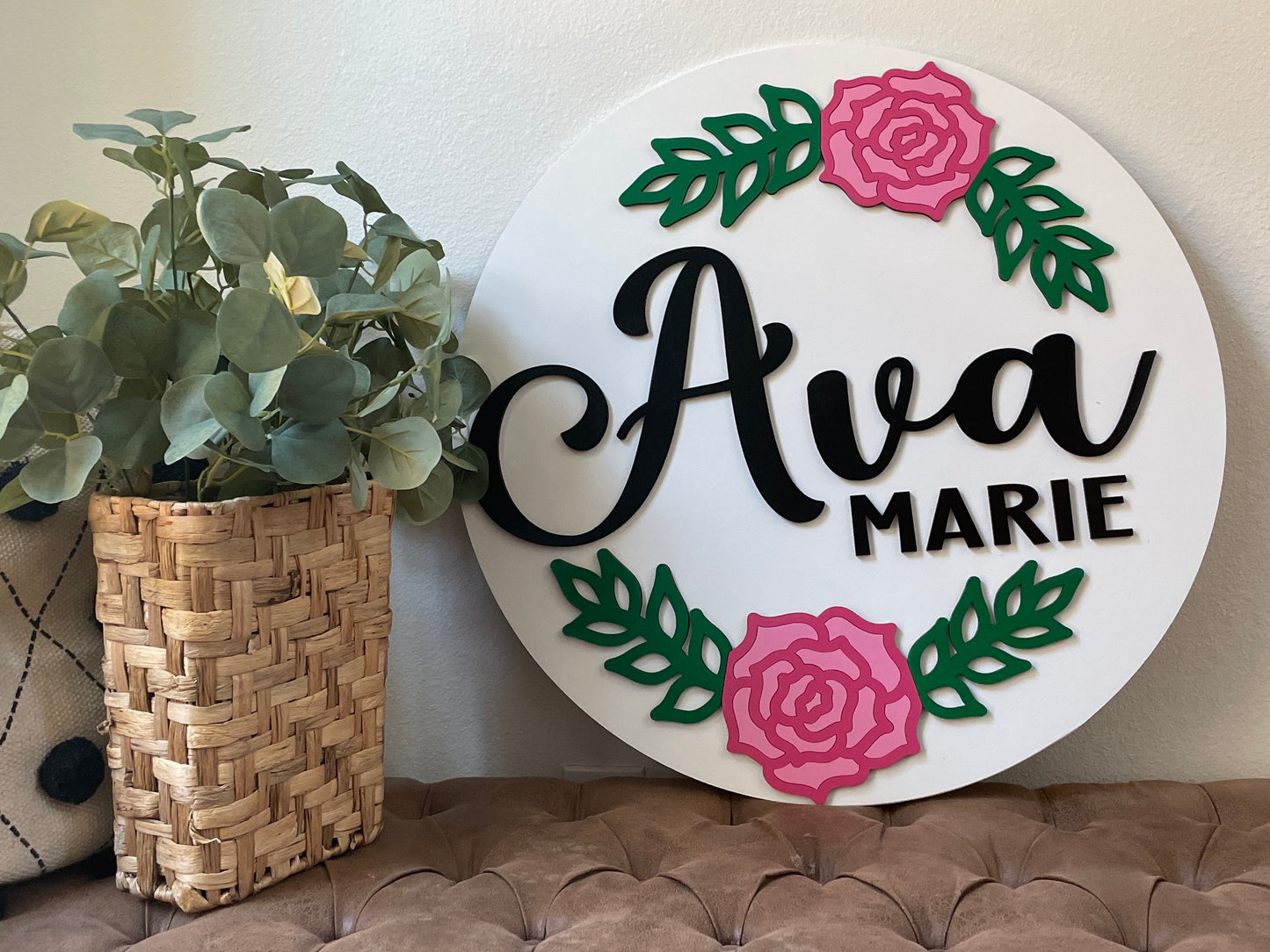 18” or 24" Floral Baby Wood Round Sign