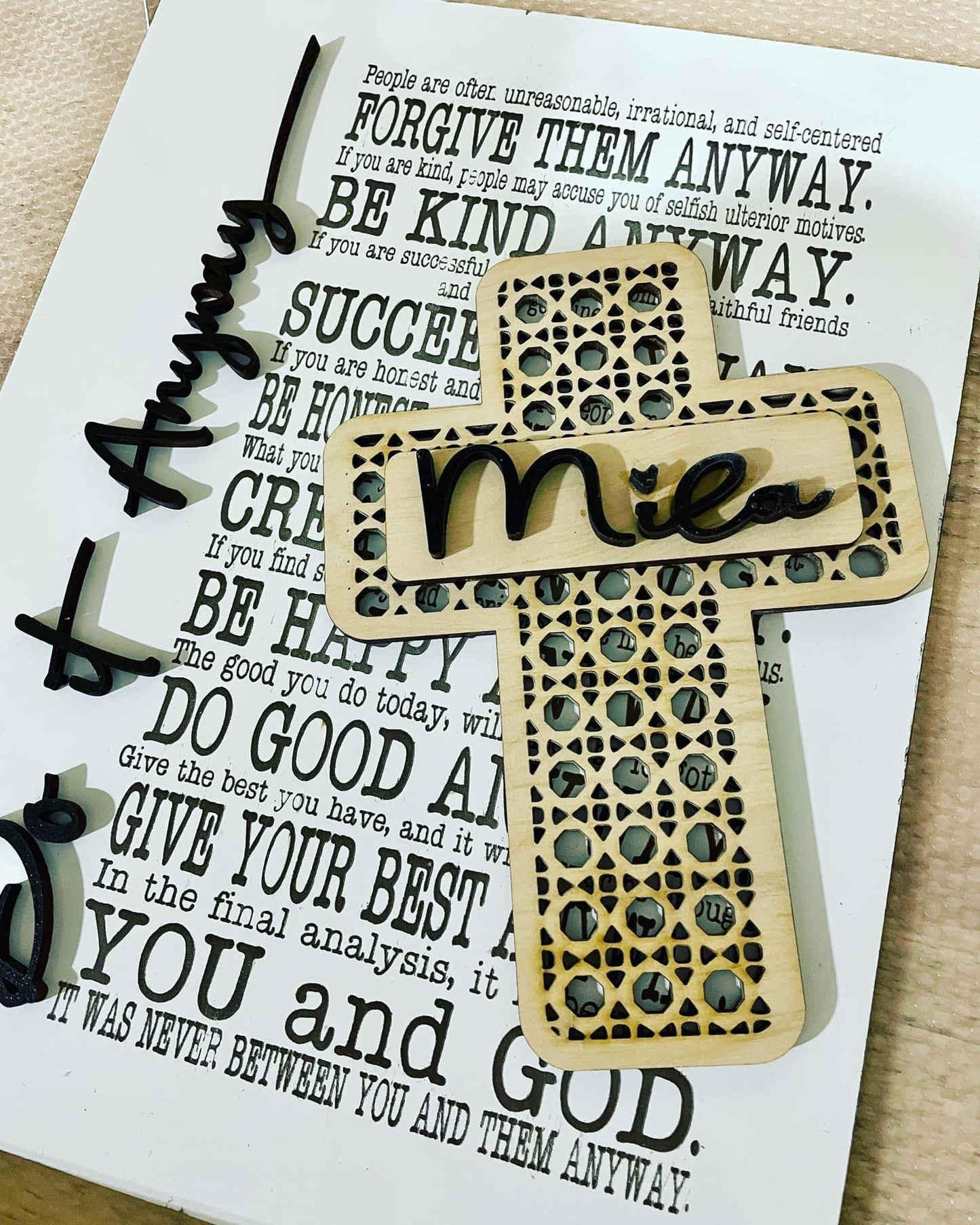 Rattan personalized cross