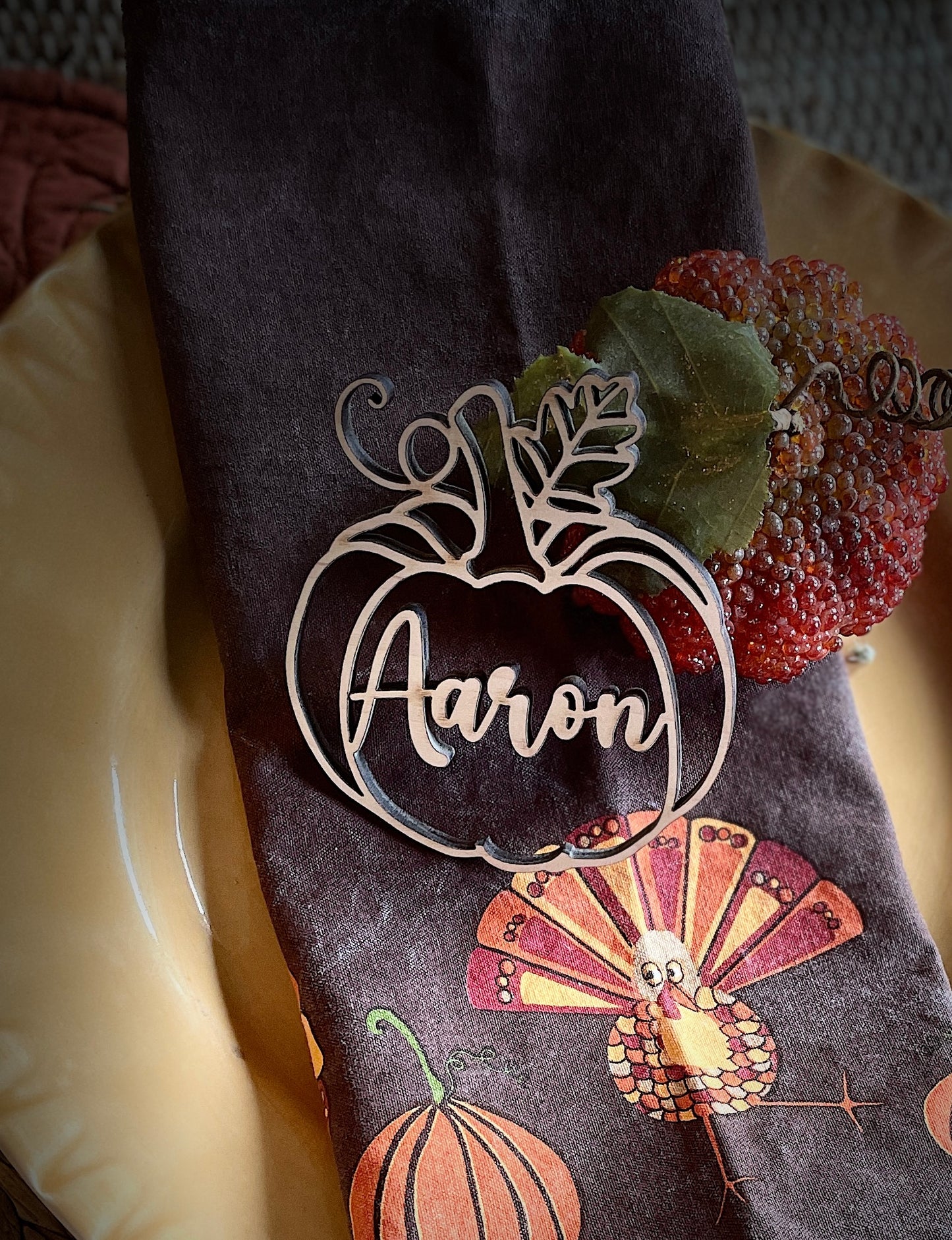 Pumpkin custom wood place tag