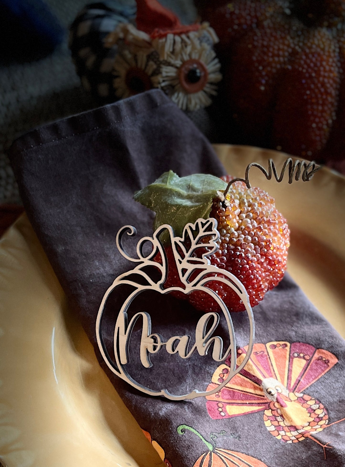 Pumpkin custom wood place tag