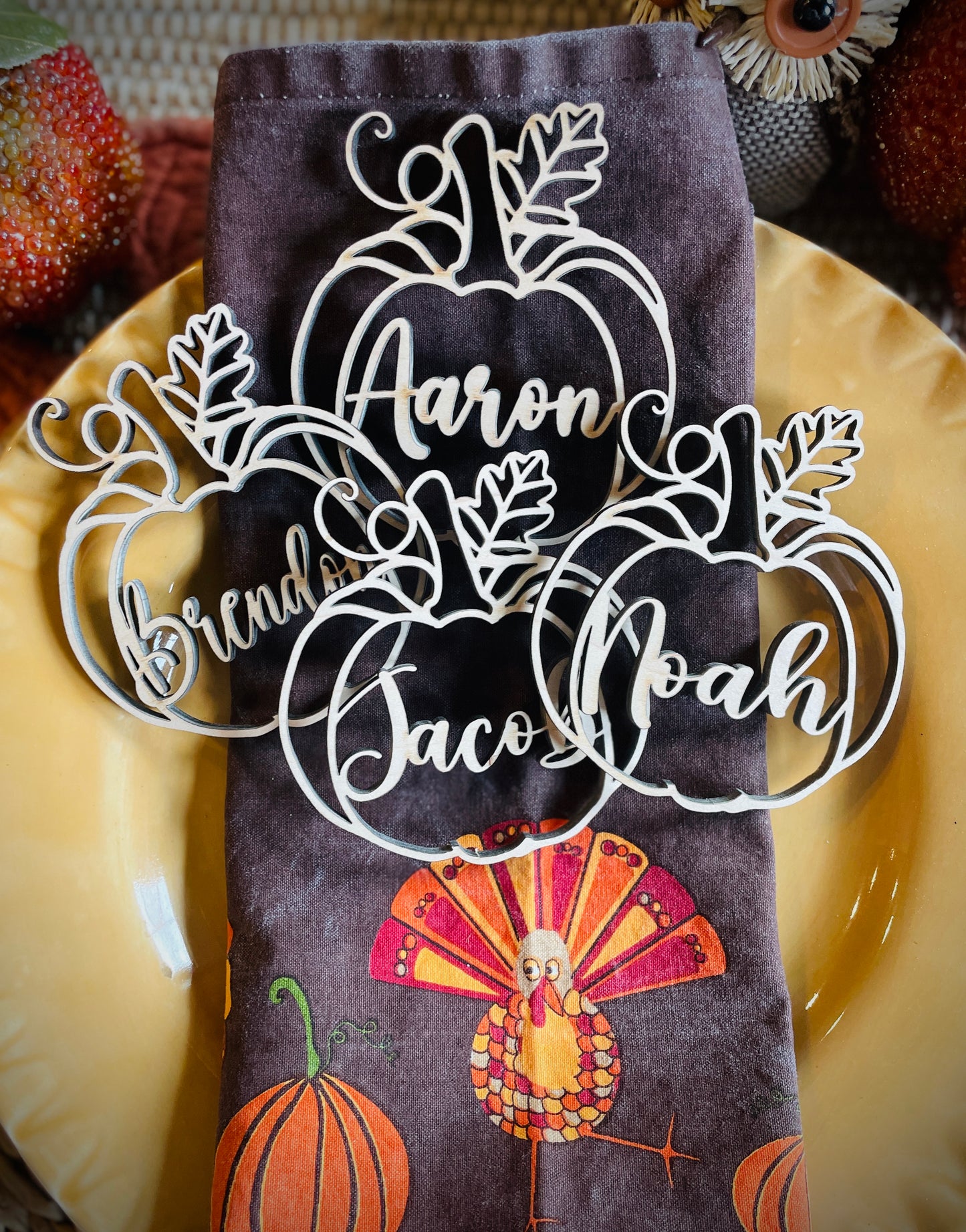 Pumpkin custom wood place tag
