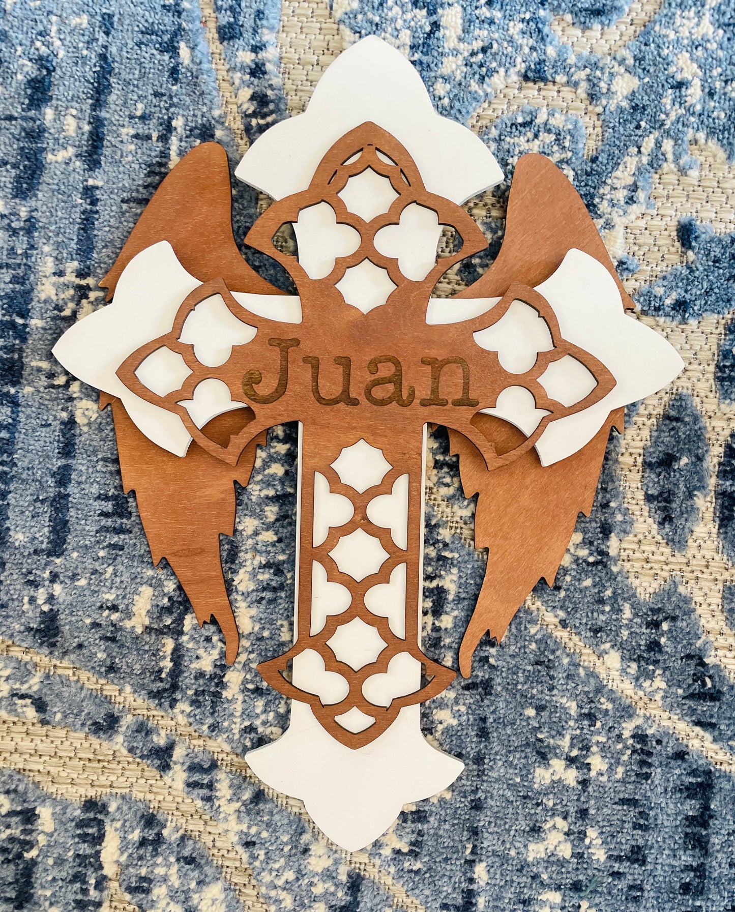 3D layered Cross with wings (wood stain)